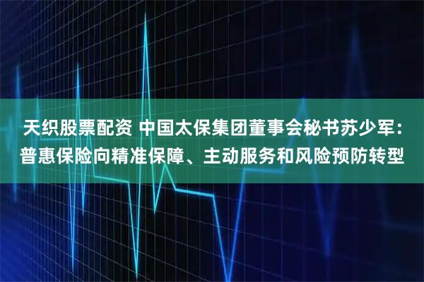 天织股票配资 中国太保集团董事会秘书苏少军：普惠保险向精准保障、主动服务和风险预防转型